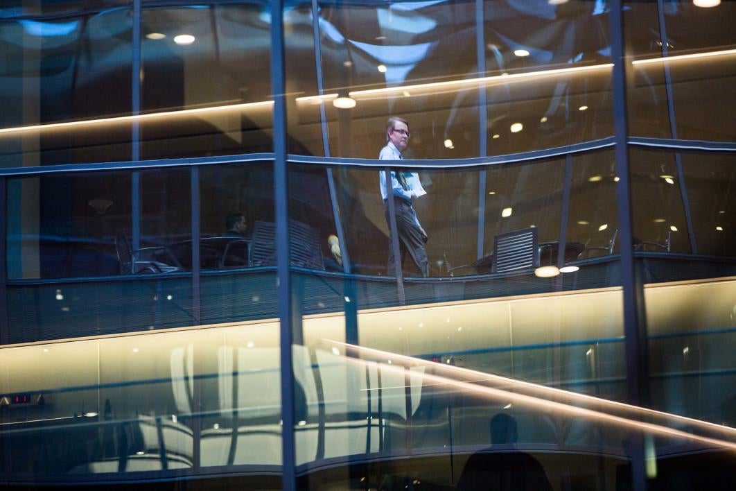 Visitors tour the new law building in downtown Phoenix.