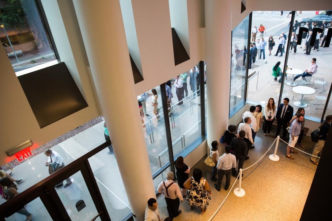 People line up to tour the new law center.