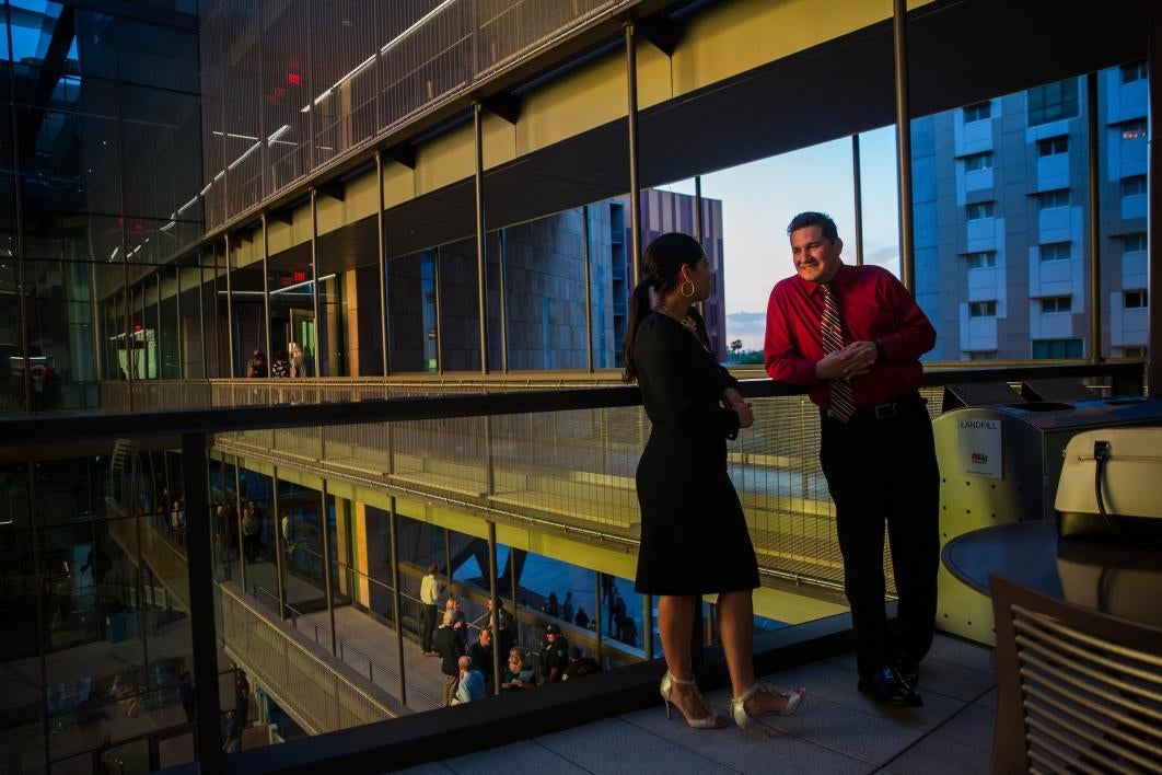 Visitors tour the new law building in downtown Phoenix.