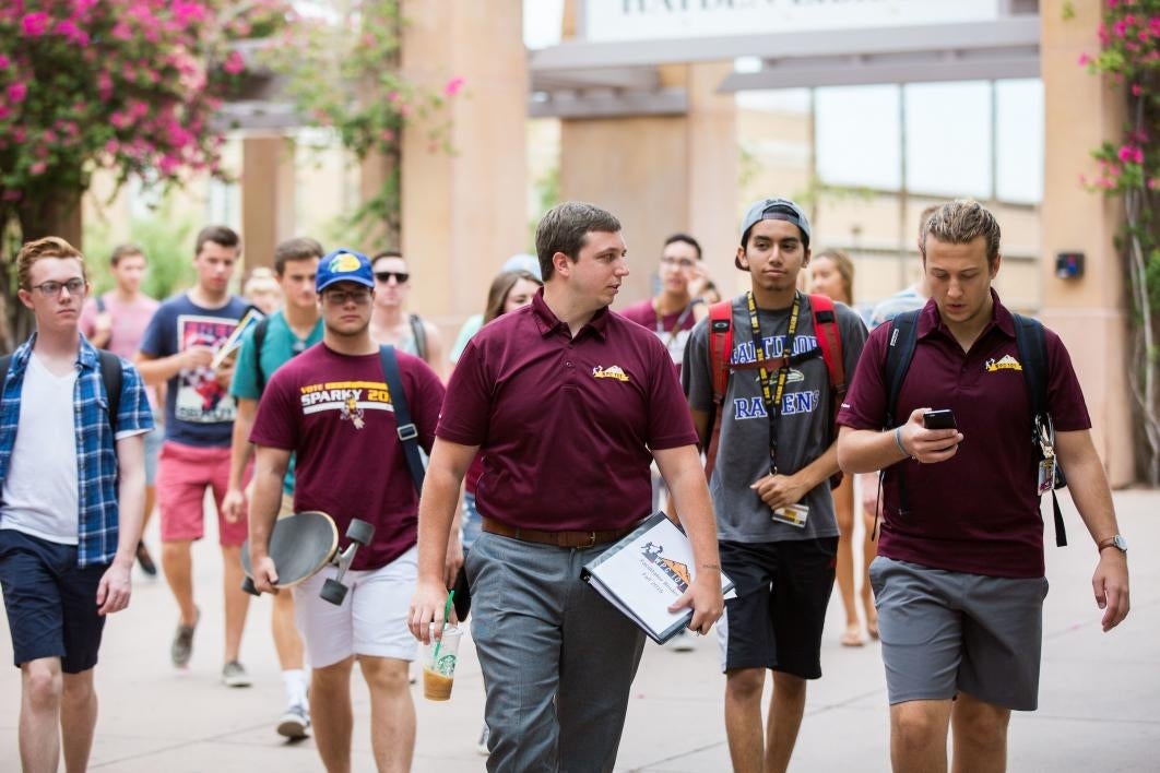 students taking a tour of campus