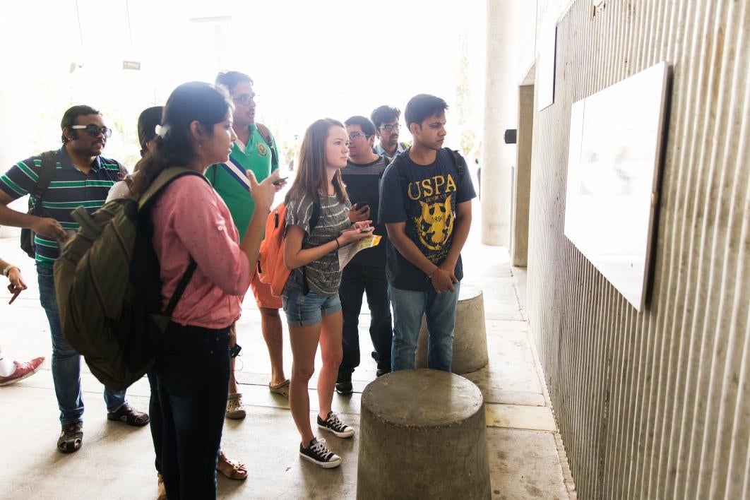 students looking at a map