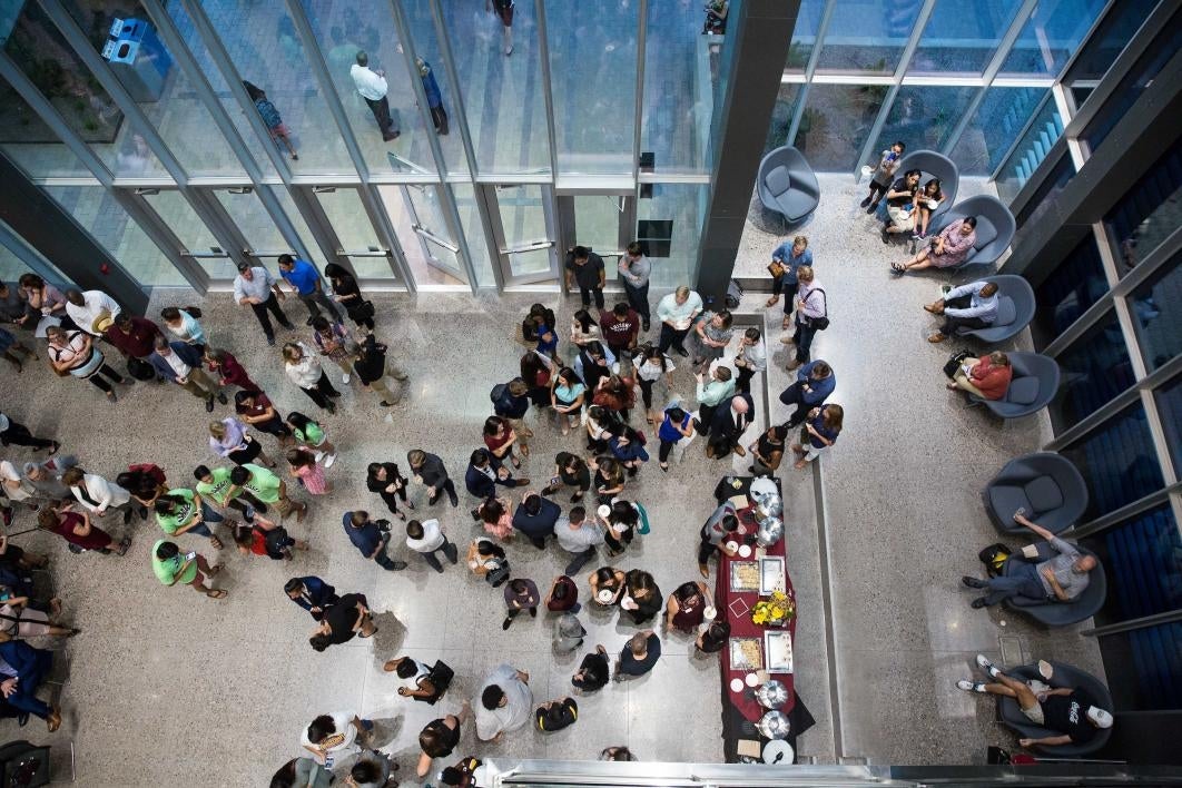 group of people in lobby building