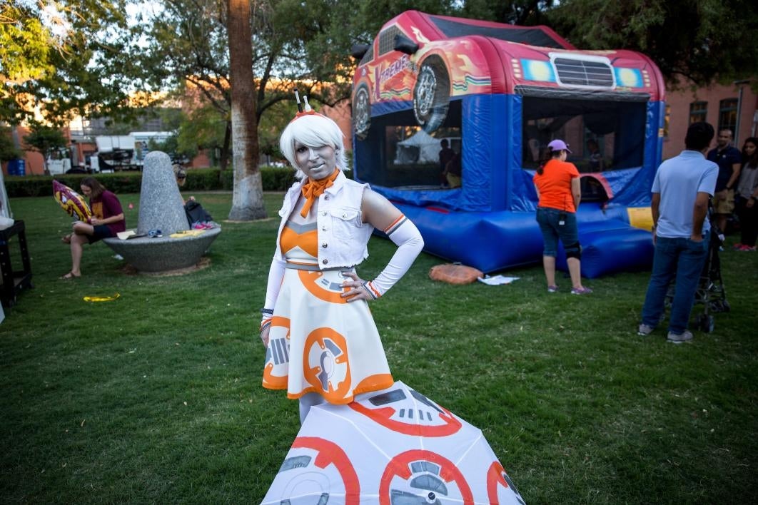 woman dressed as BB-8 charachter