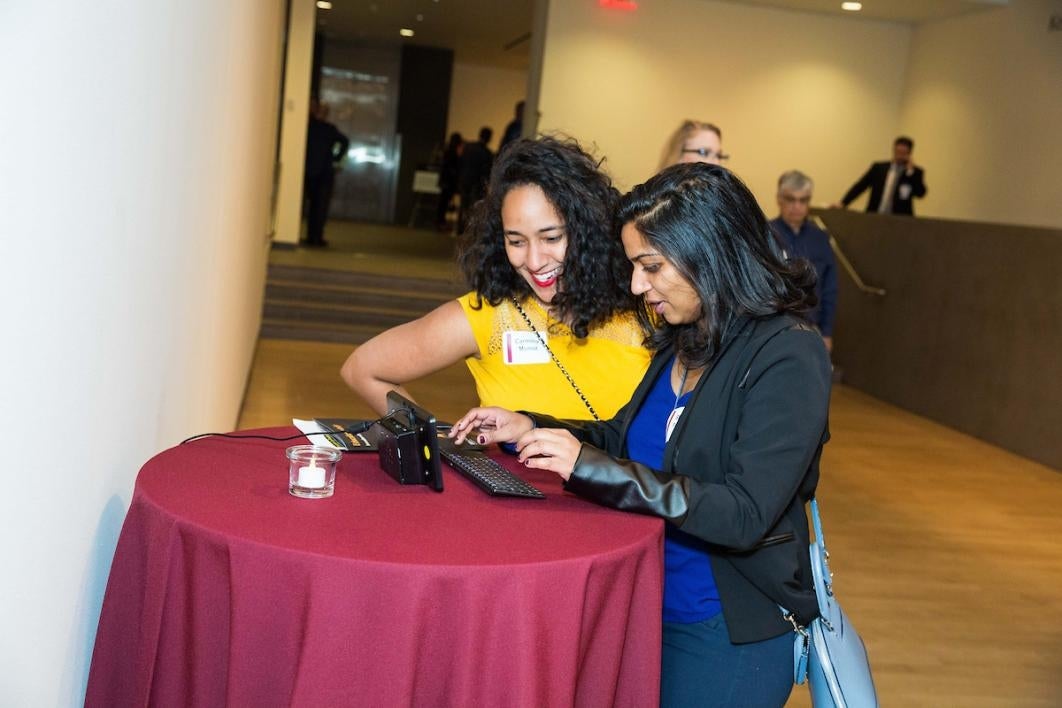 Two ladies on a computer