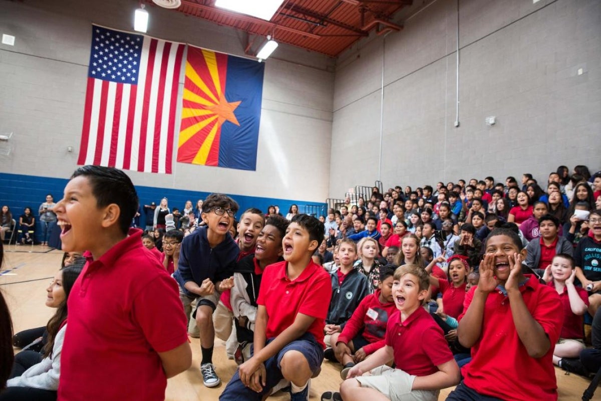 students cheering