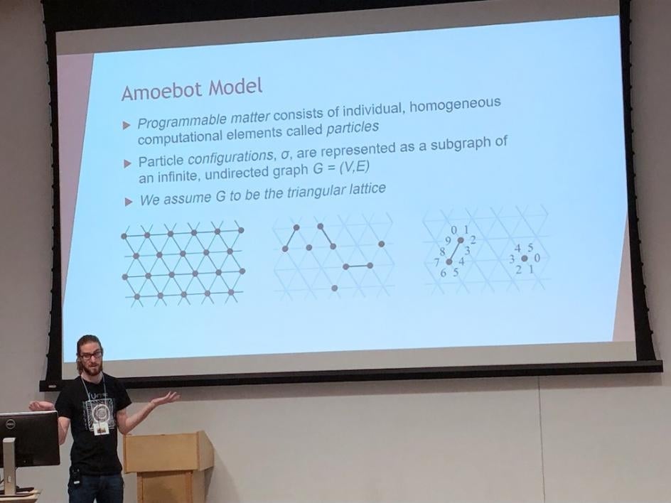 Kevin Lough presented his research on Enumeration Methods and Series Analysis of Self-Avoiding Walks on the Hexagonal Lattice, with Applications to Self-organizing Particle Systems