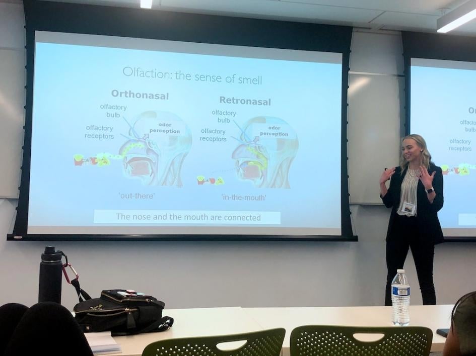 Computational mathematical sciences senior Charly McCown gave a talk on Predicting Perceived Odor Intensity, mentored by professor Sharon Crook