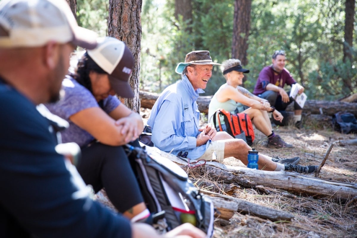 People talking in the woods