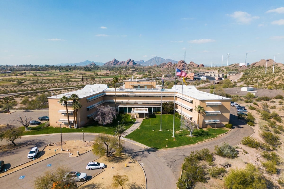 An aerial photo of a building