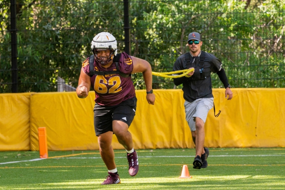 A football player trains