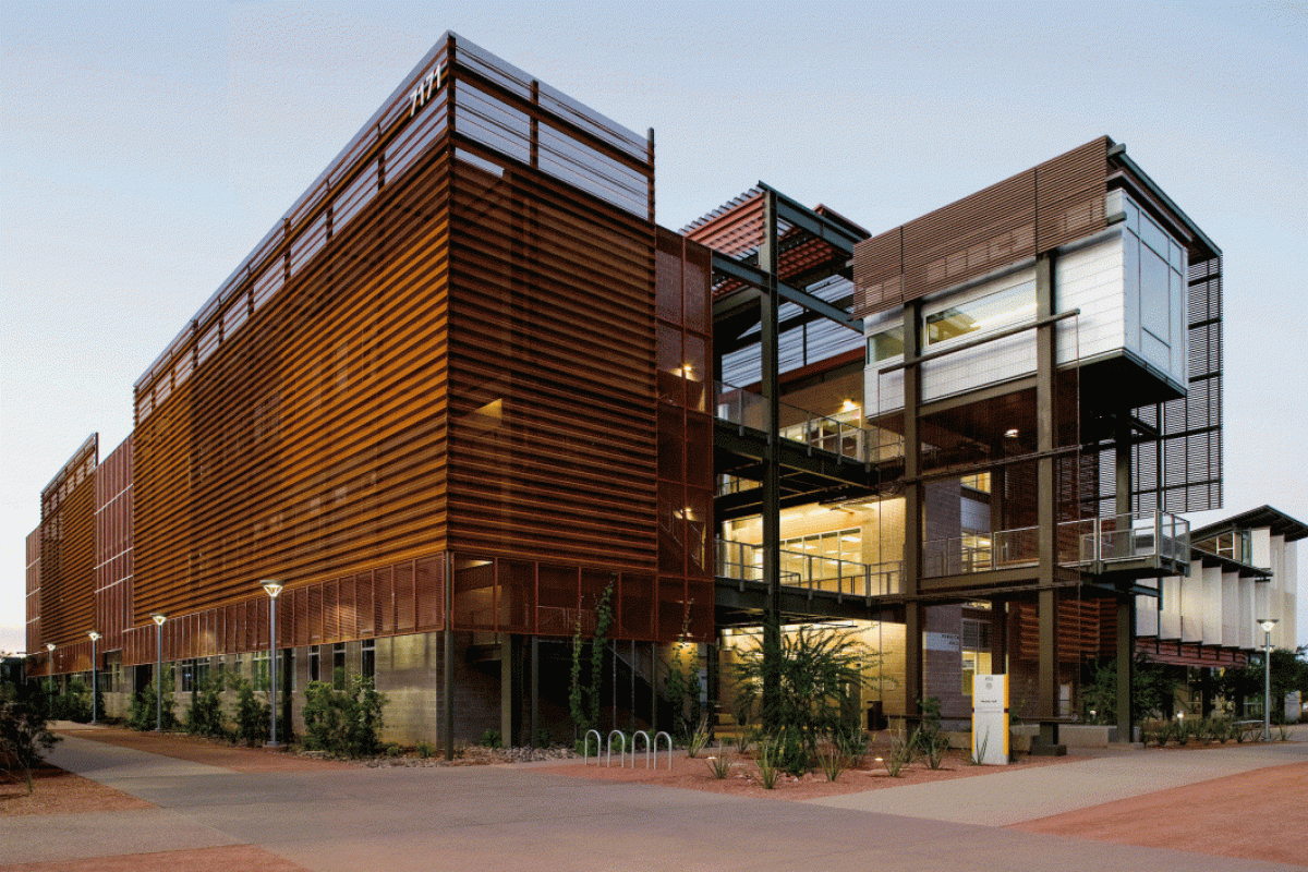 The exterior of a modern metal building