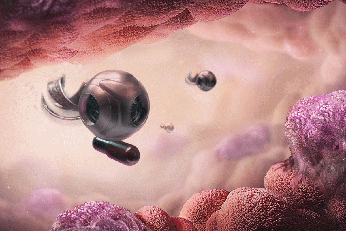 Rendering of a small sphere inside alien tissue.