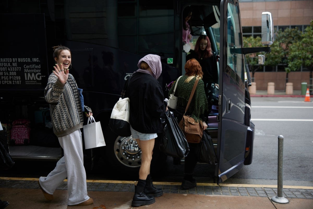 Students getting on to a bus