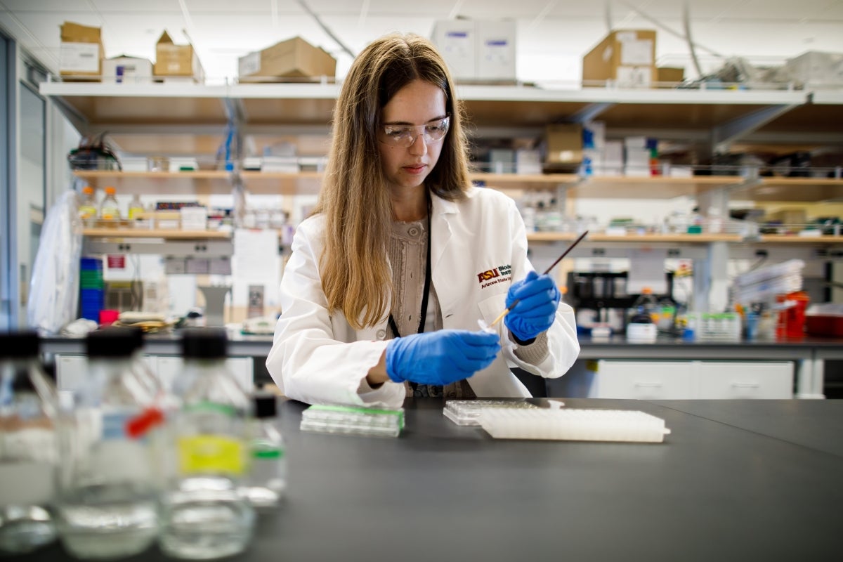 Ulia Loptain processing samples in a lab