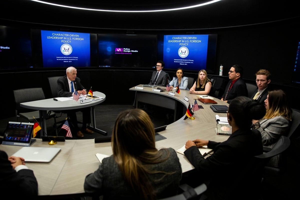 Photo of students participating in the Policy Design Studio and Internship Program.