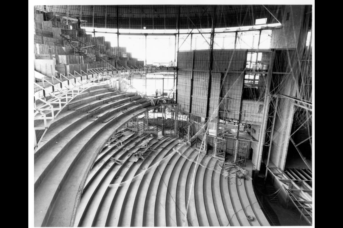 Theater seats being constructed