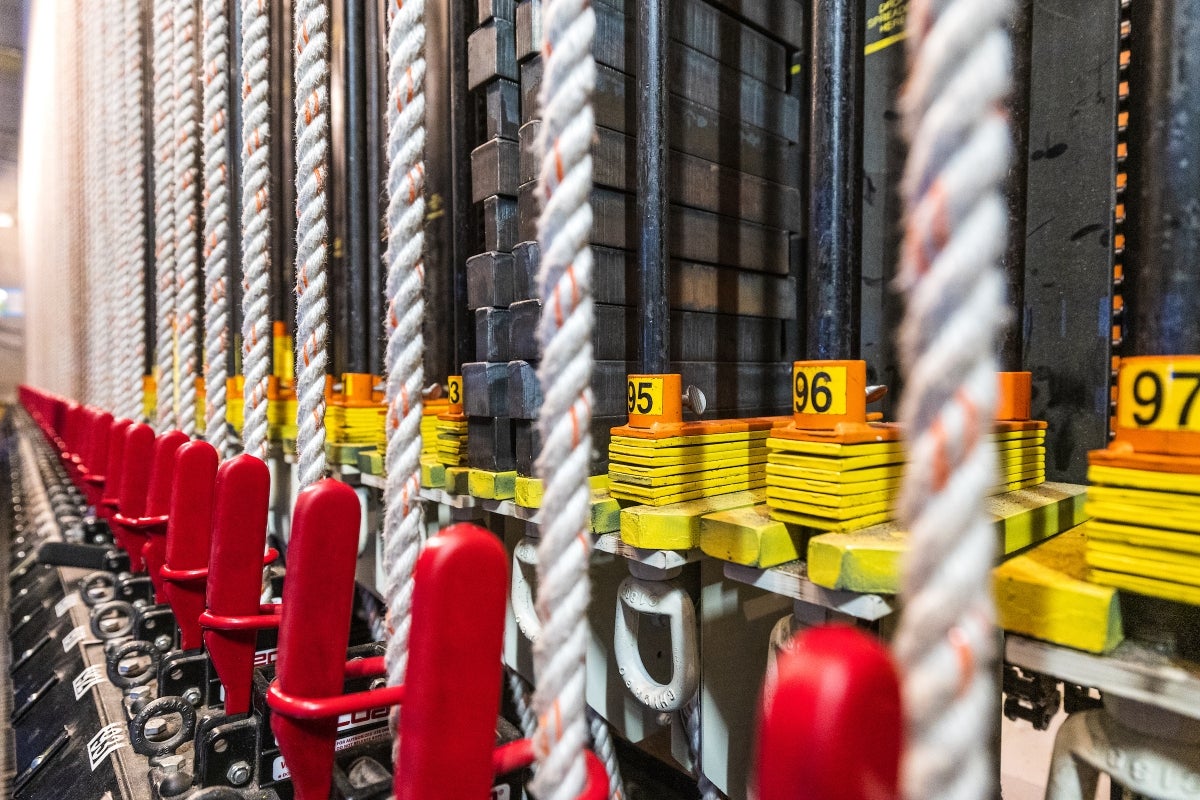 Ropes and weights behind the stage