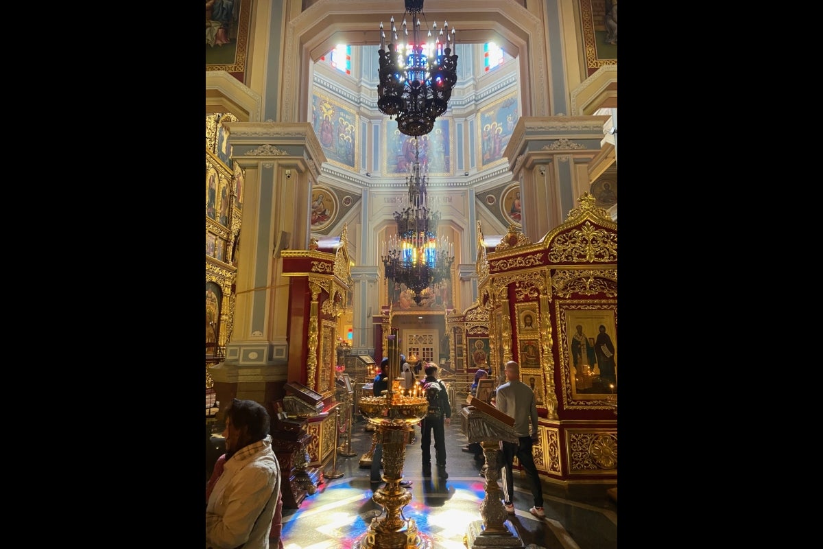 Interior view of Ascension Cathedral in Almaty, Kazakhstan.