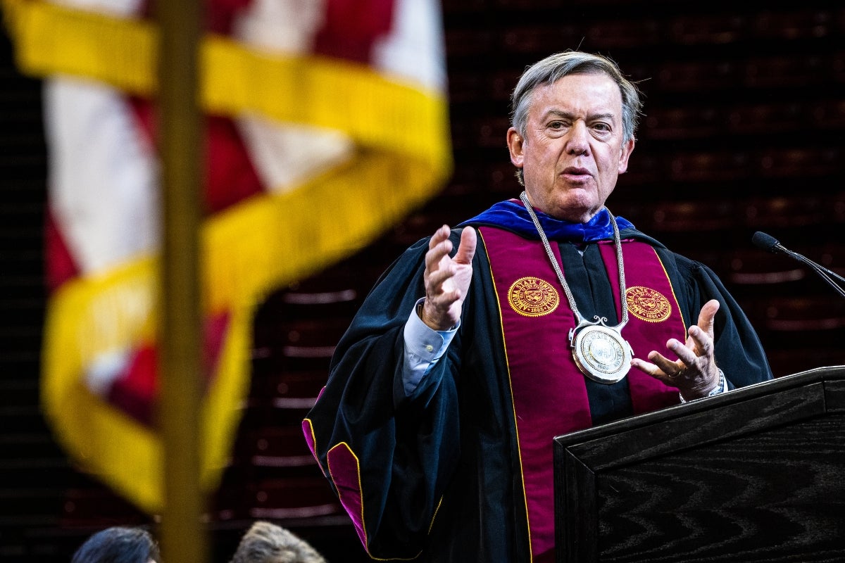 ASU President Michael Crow speaks at commencement