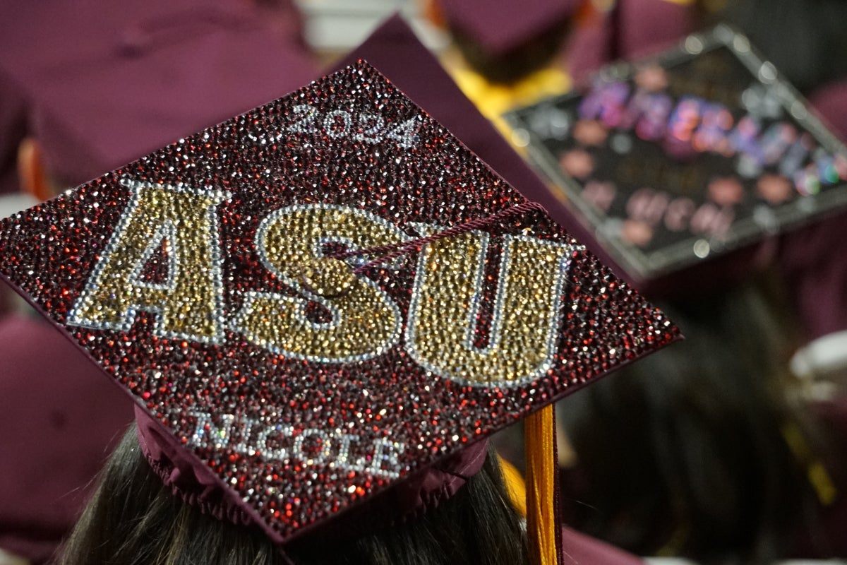 Graduation cap decorated with rhinestones.