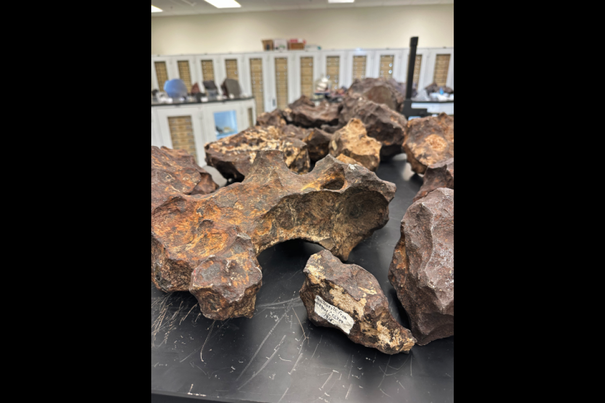 Close up of multiple brown meteorites