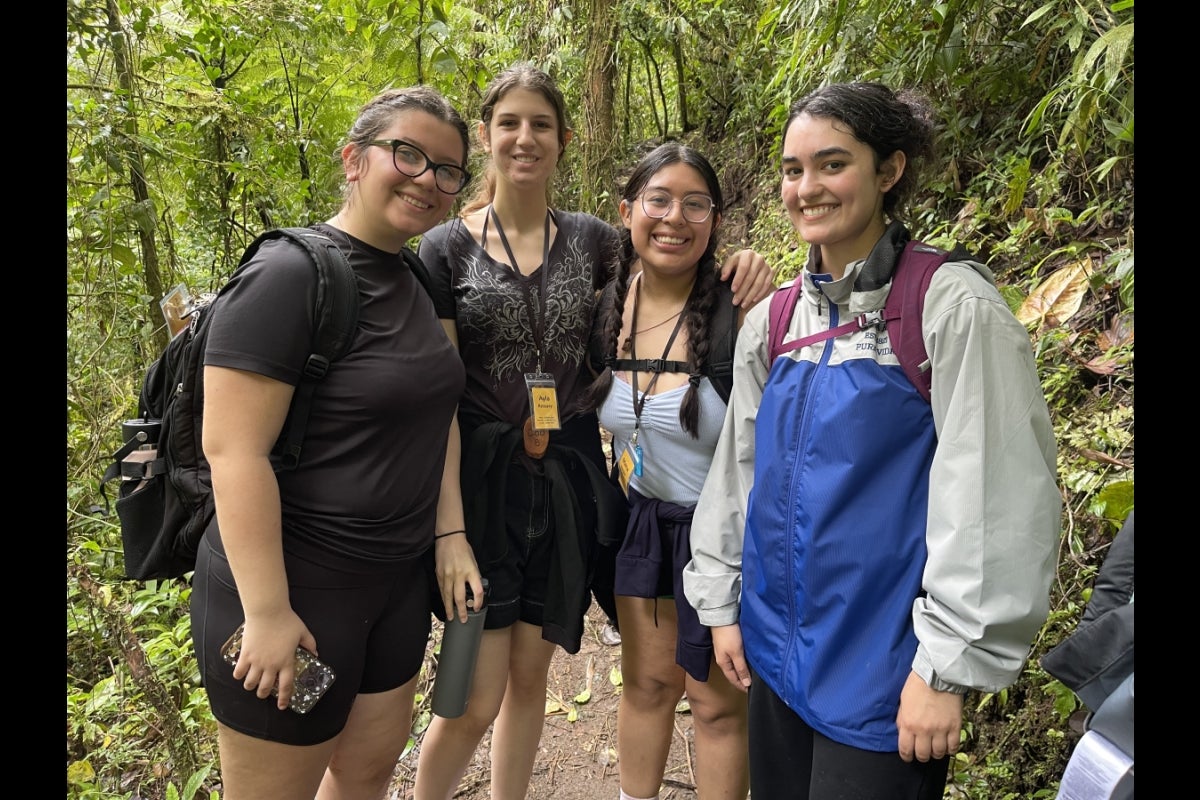 A group of four ASU students on their hike in Costa Rica