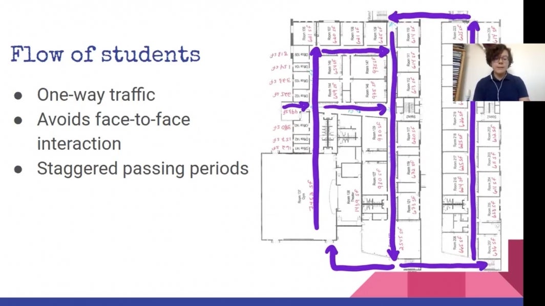 A student from The Challenge second-place team No Rest For The Students presents a solution for hallway management.