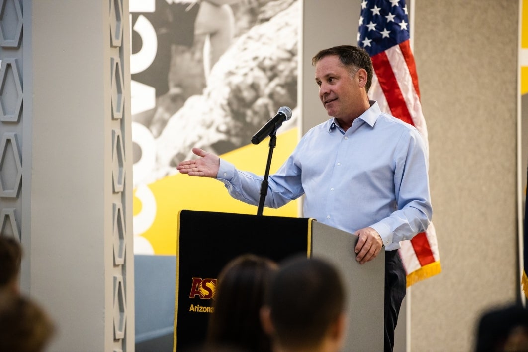 Paul LePore, associate dean for student and academic programs,  addresses the audience at the Salute to Service event at Armstrong Hall Nov. 8.