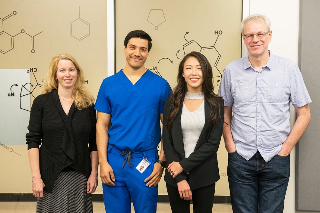 (From left) Dr. Anne Jones, online student Leo Alaniz, Dr. Ara Austin and Dr. Ian Gould  online student Leo Alaniz