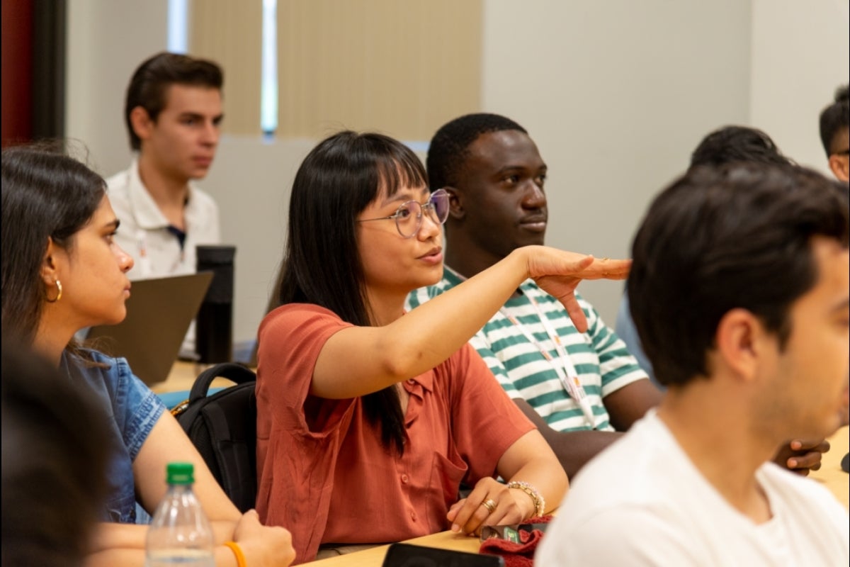 Student from ASU-Cintana Summer Immersion Program speaks in class during presentation.