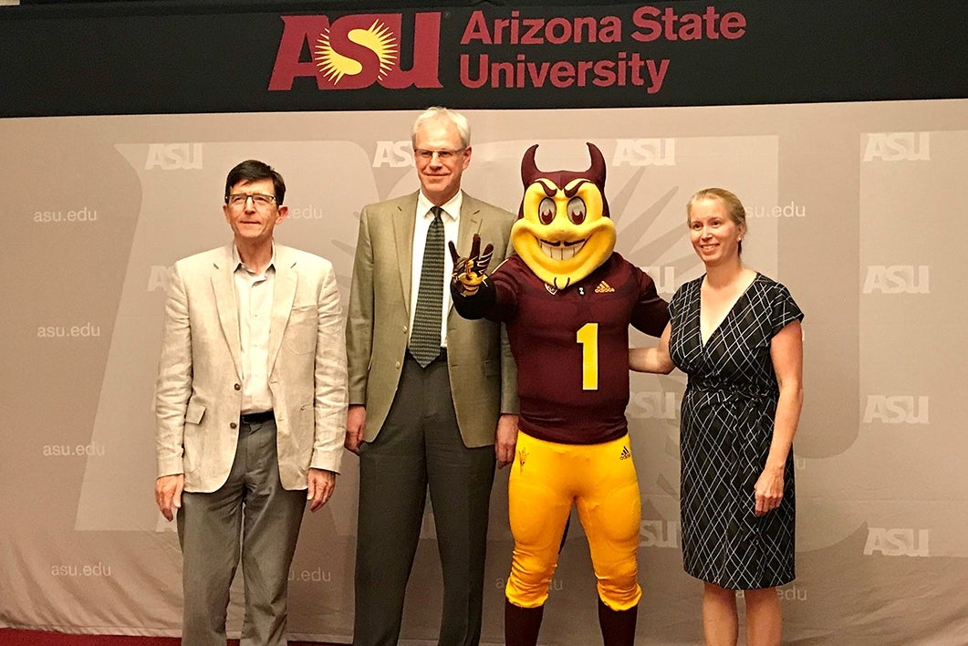 Professors Woodbury, Gould and Jones with Sparky 