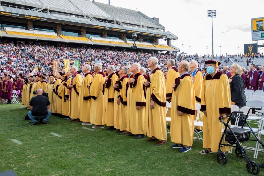 Golden Graduates in the front row at the undergraduate commencement ceremony.