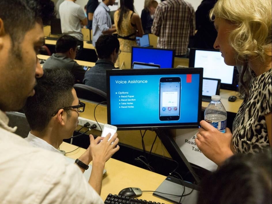 The Audio Reader/Note Taker uses text-to-speech technology to help individuals with low vision and reading disabilities. The platform was developed by computer science doctoral student Shang Wang and computer science graduate students Kulvir Gahlawat and