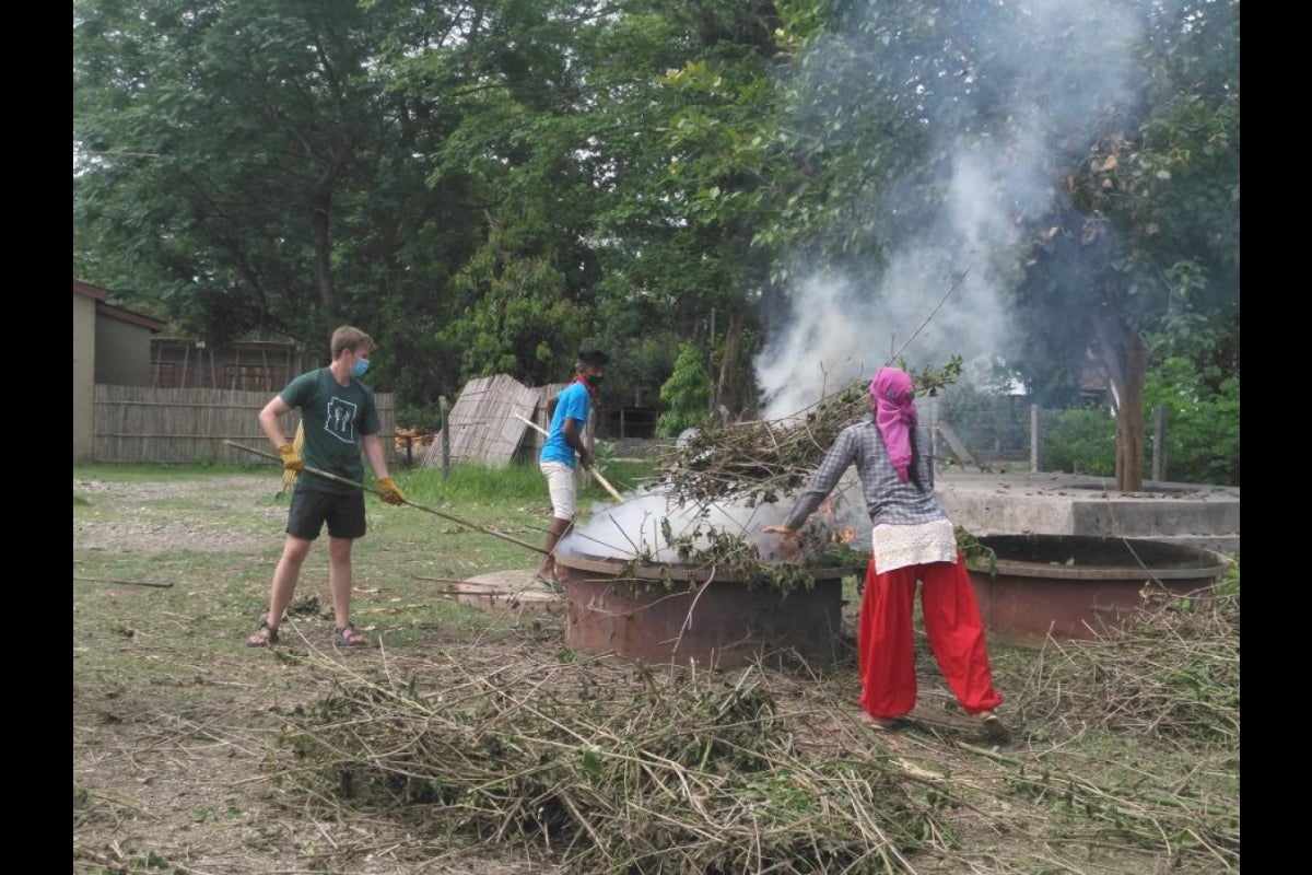 Biochar process in action in Nepal