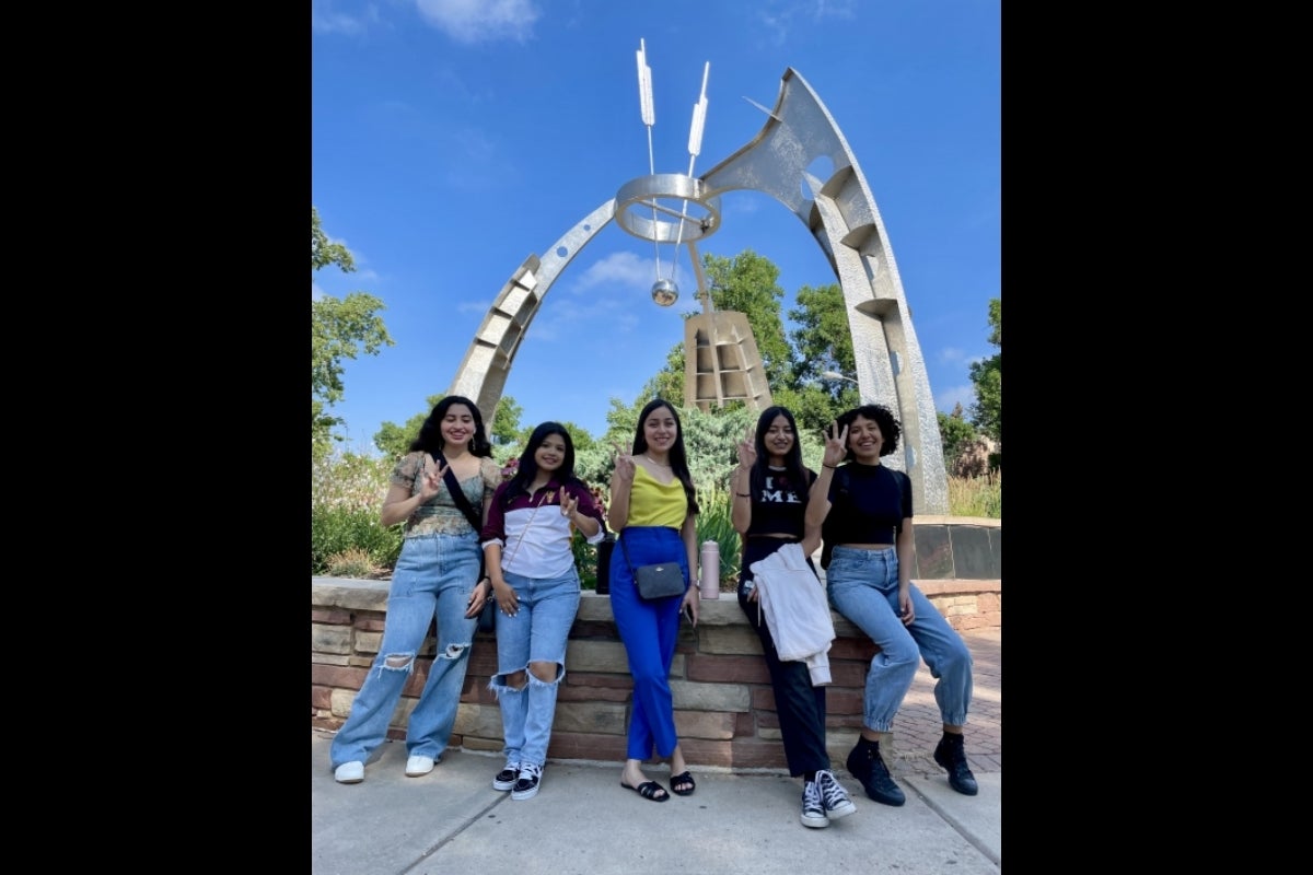 ASU CAMP students posing by a fountain