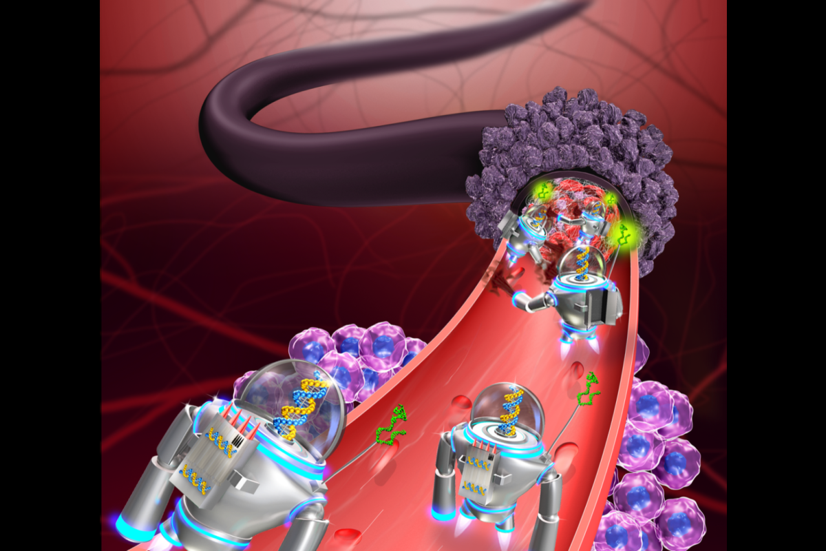 cartoon nanorobots destroying tumors