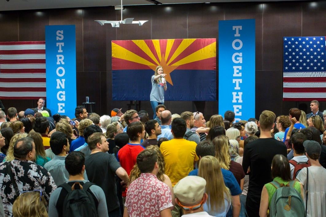 Large crowd listens to Chelsea Clinton speak