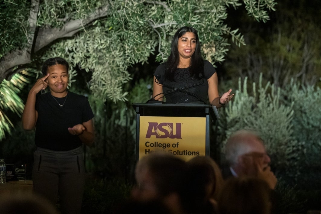 College of Health Solutions student Renuka Vemuri speaks during the Celebration of Health event.