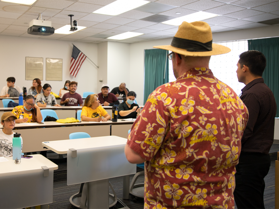 Students listening to teacher in classroom