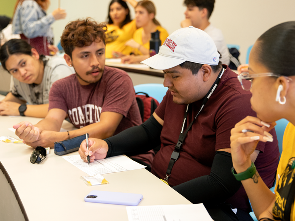 Students talking in classroom