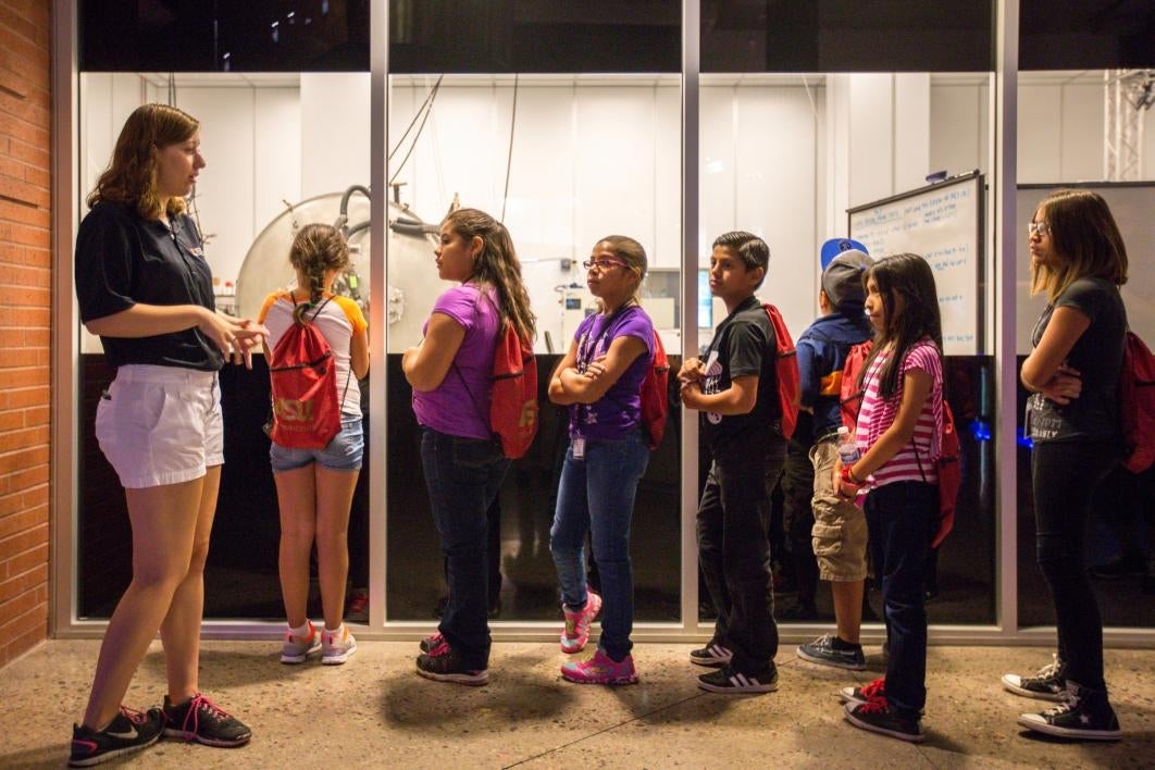 Students with the Conexiones program look at clean labs at ASU