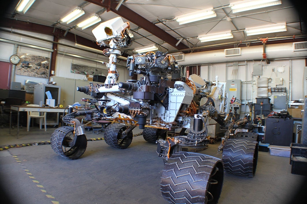 A mockup of the Curiosity rover