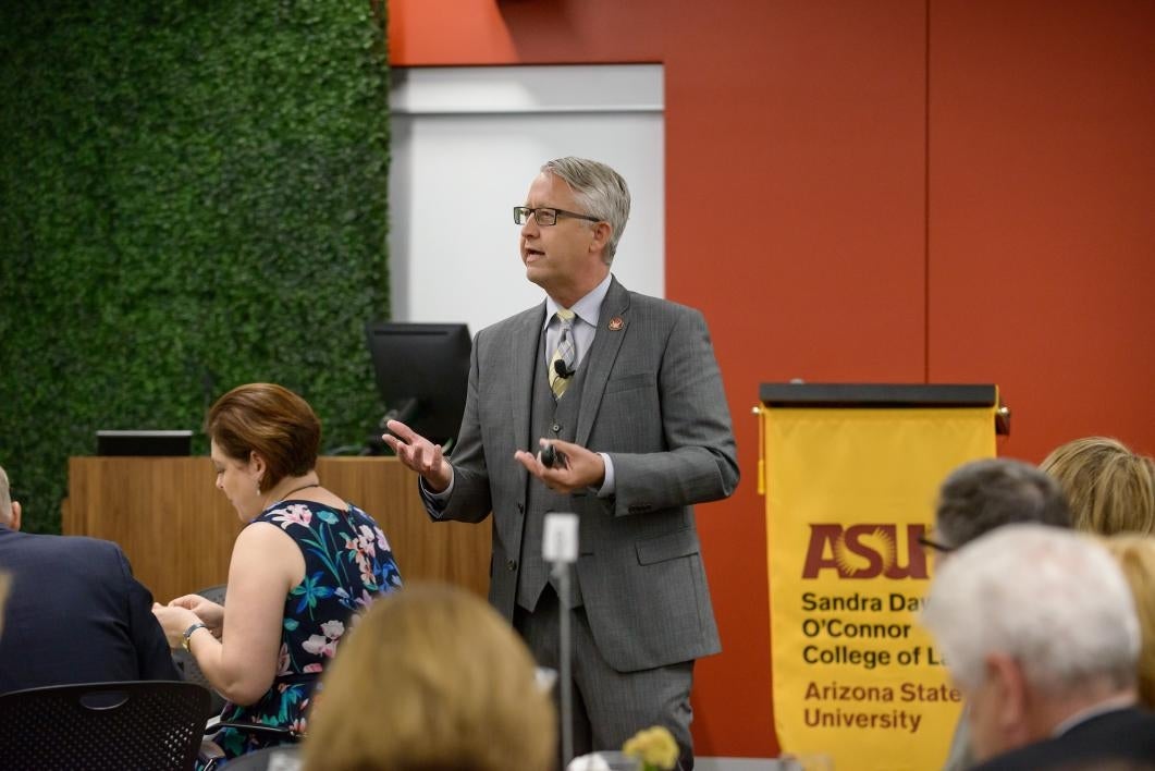 Dean Douglas Sylvester speaks to the Dean's Circle