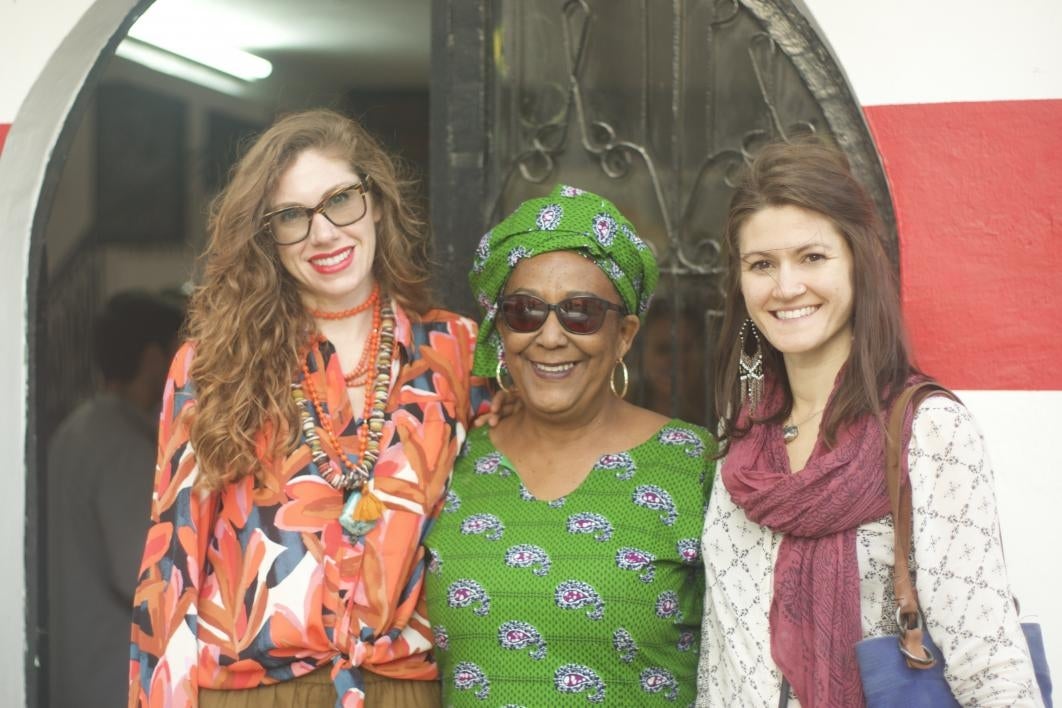 School of Art Associate Director Forrest Solis and School of Art alumna Ashley Czajkowski with Professor Wendy Wilson Fall