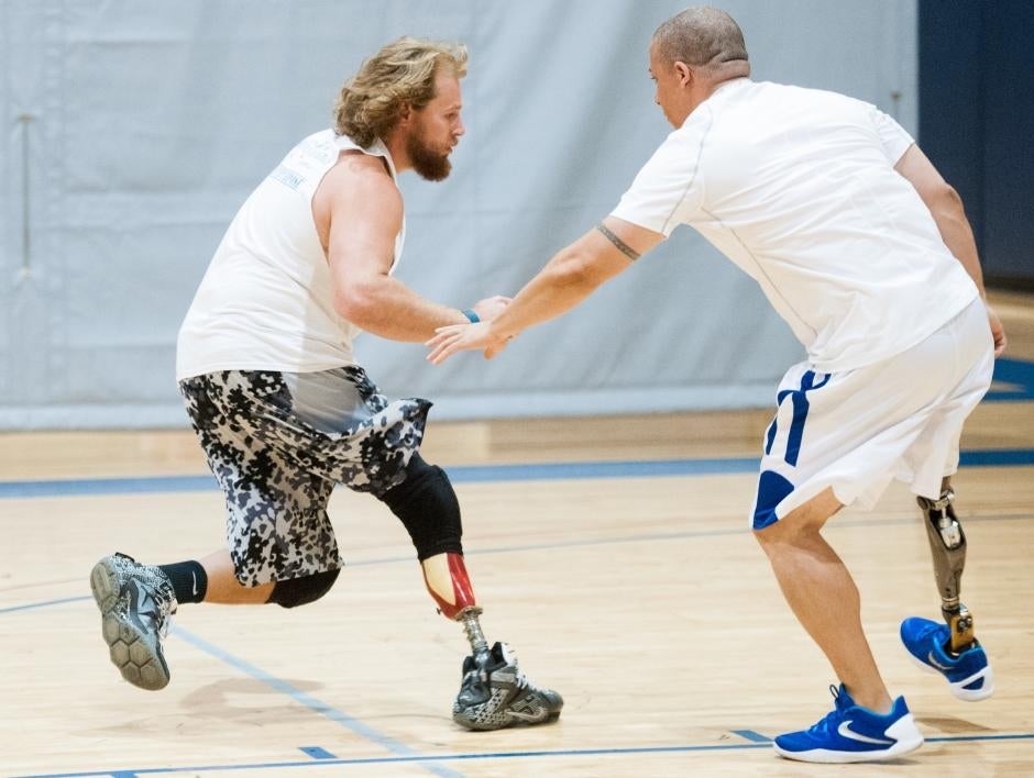 Amputee basketball players