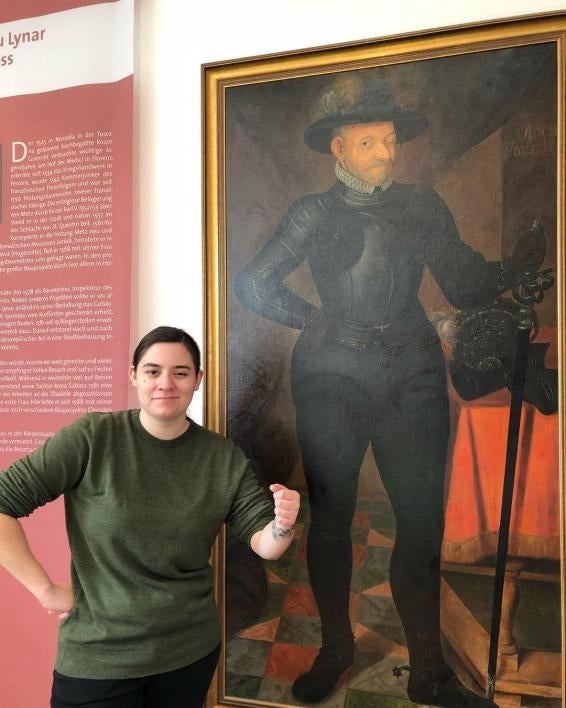 Erin Bottino near a portrait of Count Rochus zu Lynar at the Zitadelle in Spandau, Berlin. / Courtesy photo