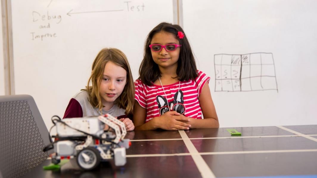 The FIRST® LEGO® League  Introduction for Girls camp introduces elementary and middle school girls the basics of robotic programming and mechanical design. Photographer: Marco-Alexis Chaira/ASU