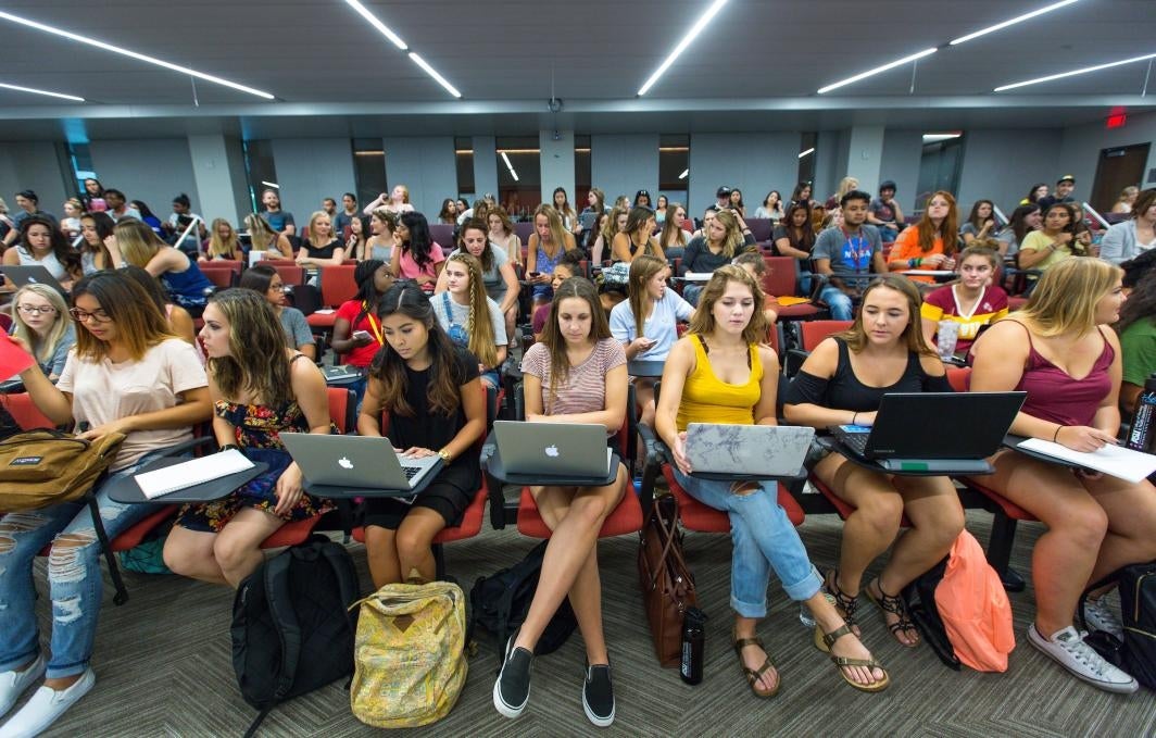 lecture hall filled with students