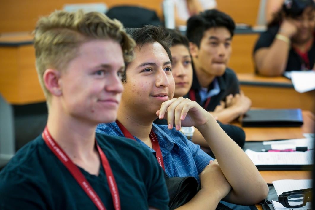 High schoolers listen during a leadership workshop at the Fleischer Scholars Program