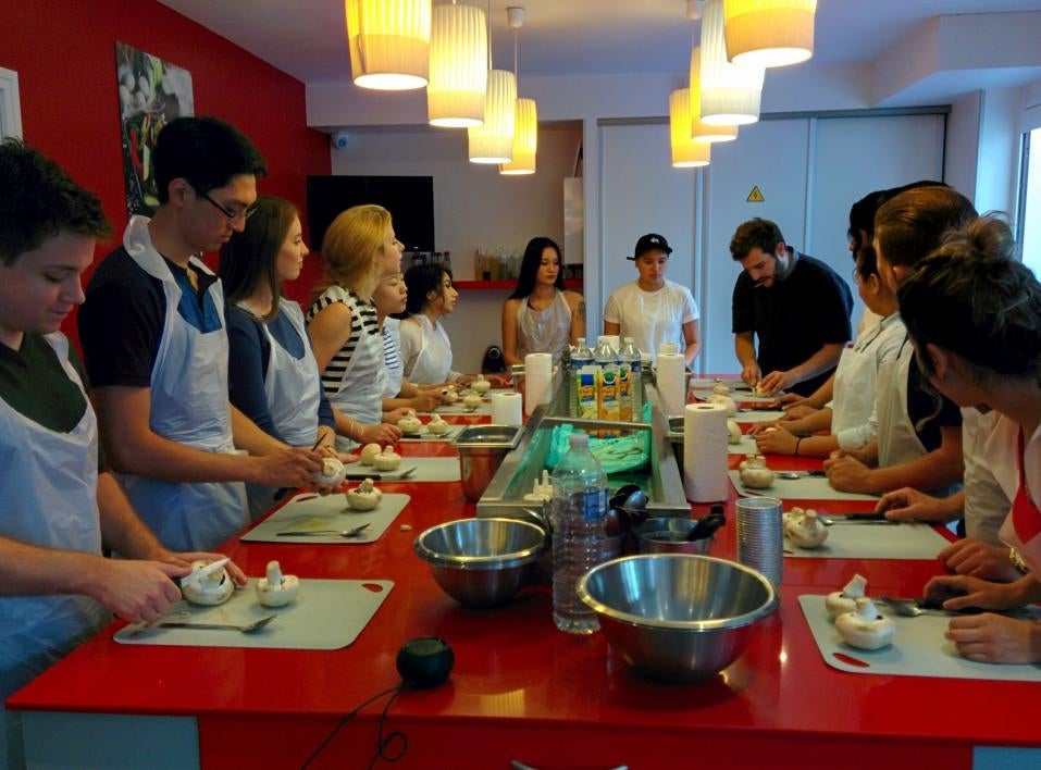 students in French cooking class